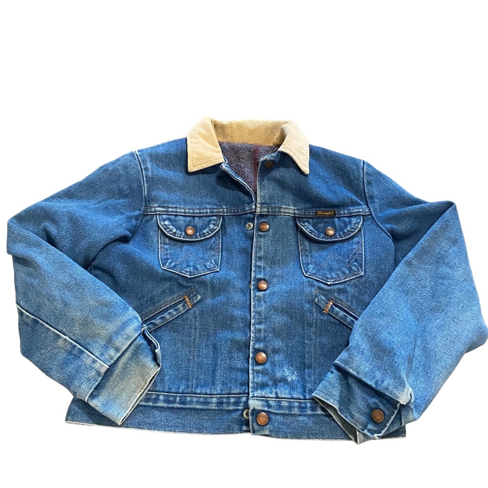 Vintage 70s Wrangler Blanket Lined Denim Jean Jacket Corduroy Collar Light Wash